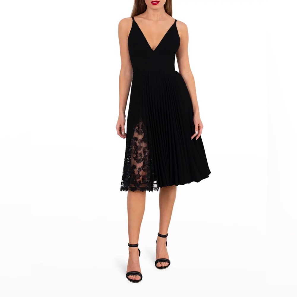 Helsi Molly Black Pleated Midi Dress with Lace Slit Inset in Size Extra Small